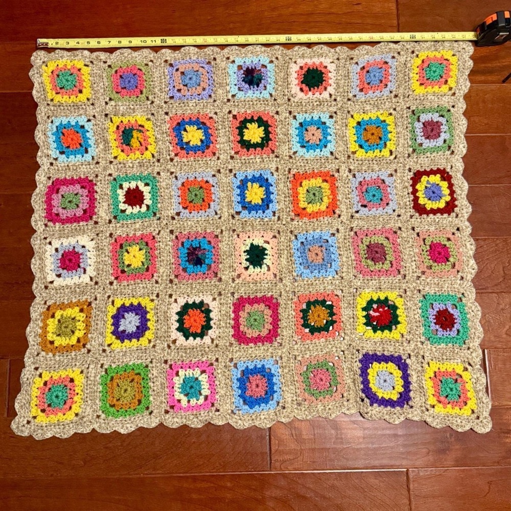Vintage Handmade Crochet Granny Square Afghan Throw Blanket Quilt Cottagecore - Picture 4 of 7
